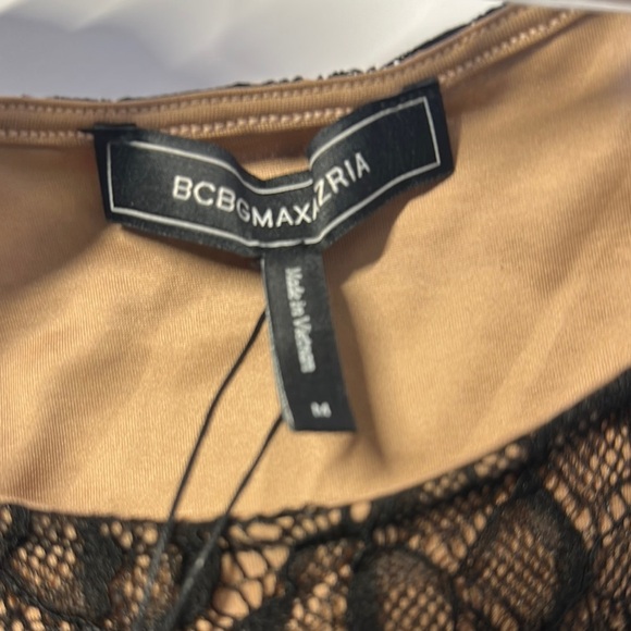 BCBGMaxAzria Black and Tan Asymmetrical Fitted Bodysuit - Picture 8 of 8